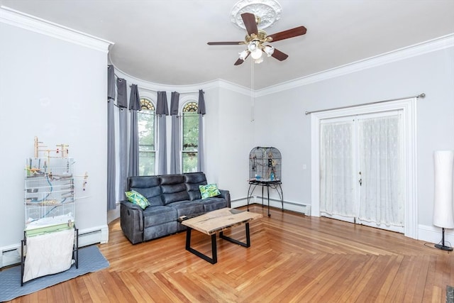 4 Mount Vernon Unit 1, Haverhill, MA 01830 - living area with a baseboard radiator, ceiling fan, and ornamental molding