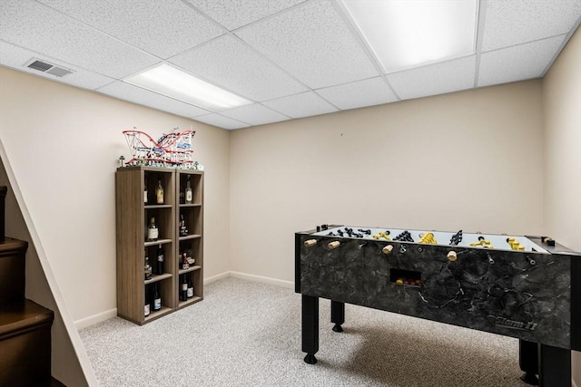 42 Howe St, Ipswich, MA 01938 - recreation room featuring carpet floors, baseboards, and a drop ceiling