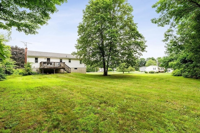 79 Chapel St, Gardner, MA 01440 - view of green lawn featuring a deck and stairway