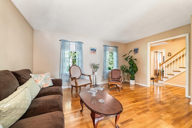 living room featuring light wood-type flooring