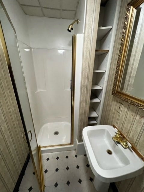 bathroom featuring sink and walk in shower