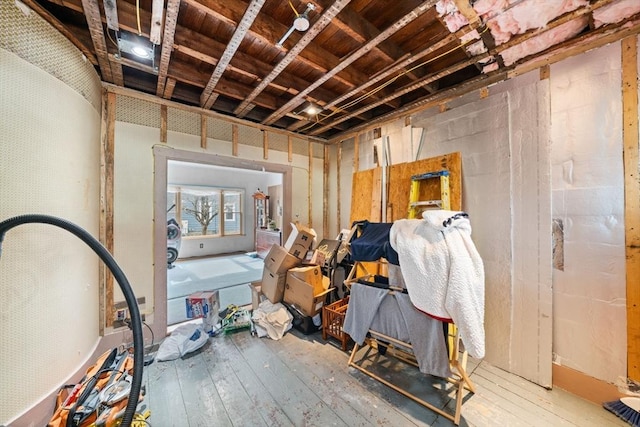 basement with hardwood / wood-style flooring