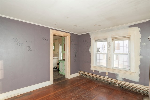 unfurnished room featuring dark hardwood / wood-style floors and crown molding