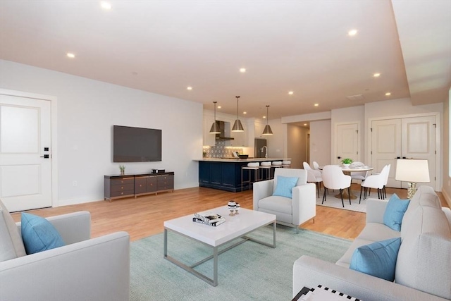 living room with light wood-type flooring