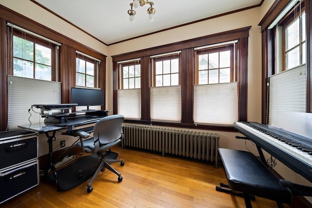 149 Milton Ave, Boston, MA 02124 - home office featuring radiator, crown molding, and hardwood / wood-style floors