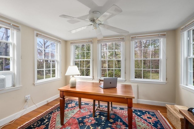 office featuring baseboards, plenty of natural light, and wood finished floors