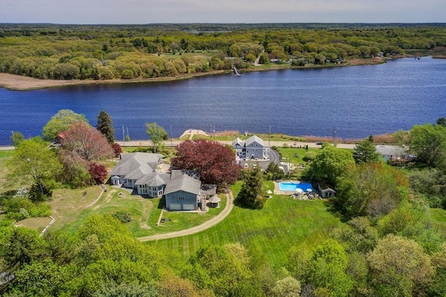 2386 Pleasant, Dighton, MA 02715 - bird's eye view of a large body of water, a heavily wooded area, and a pool area