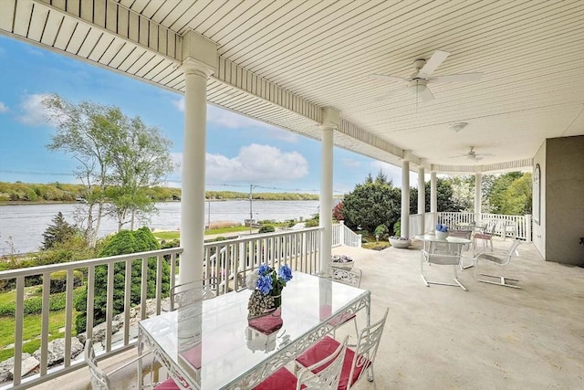 2386 Pleasant, Dighton, MA 02715 - view of patio with outdoor dining space, a water view, and a ceiling fan