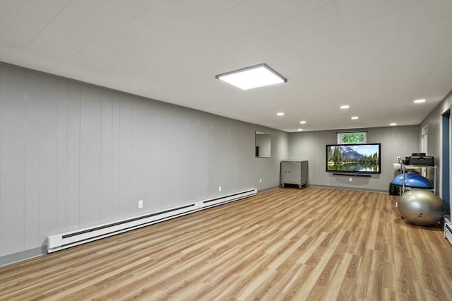 4 Polito Dr, Worcester, MA 01604 - workout room featuring baseboard heating, light wood-style flooring, and recessed lighting