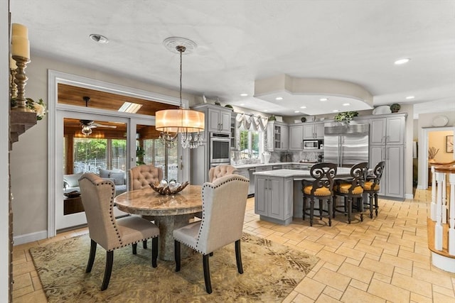 8 Riverside Ter, Easton, MA 02356 - dining space with recessed lighting, stone tile floors, a ceiling fan, and baseboards