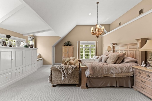 8 Riverside Ter, Easton, MA 02356 - bedroom with carpet flooring, a chandelier, lofted ceiling, baseboards, and recessed lighting
