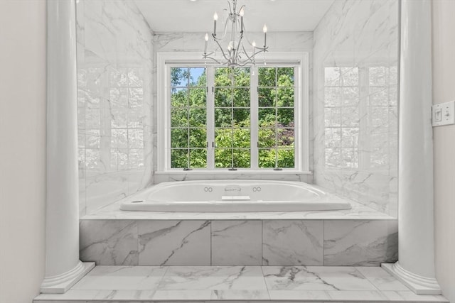 8 Riverside Ter, Easton, MA 02356 - bathroom with marble finish flooring, plenty of natural light, a chandelier, and a bath