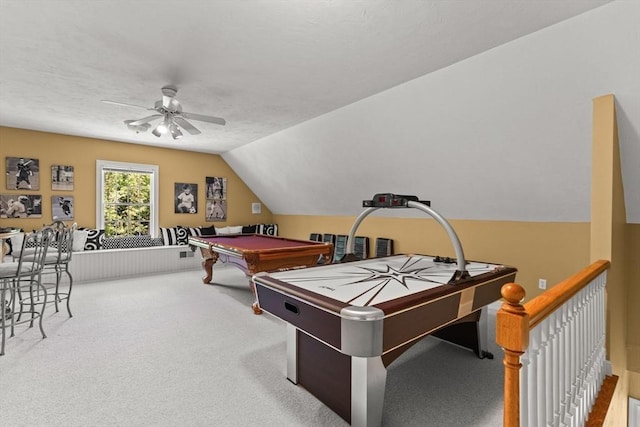 8 Riverside Ter, Easton, MA 02356 - game room with billiards table, ceiling fan, vaulted ceiling, and carpet