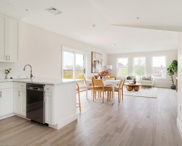 kitchen with dishwasher, light wood-style flooring, a sink, and healthy amount of natural light