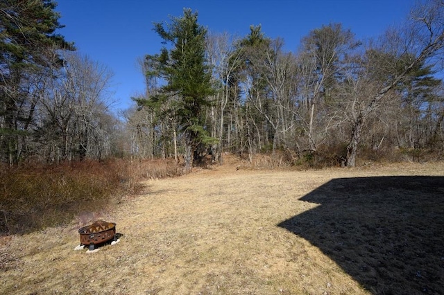 view of yard with a fire pit