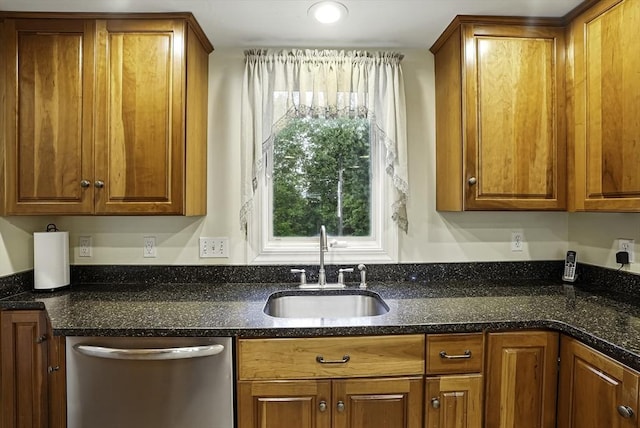 13 Delaval Rd, Worcester, MA 01606 - kitchen featuring dishwasher, a sink, brown cabinetry, and recessed lighting