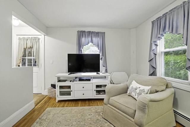 13 Delaval Rd, Worcester, MA 01606 - living area featuring a baseboard radiator, plenty of natural light, wood finished floors, and baseboards