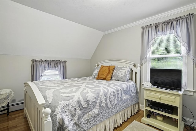 13 Delaval Rd, Worcester, MA 01606 - bedroom featuring wood finished floors, lofted ceiling, crown molding, and baseboard heating