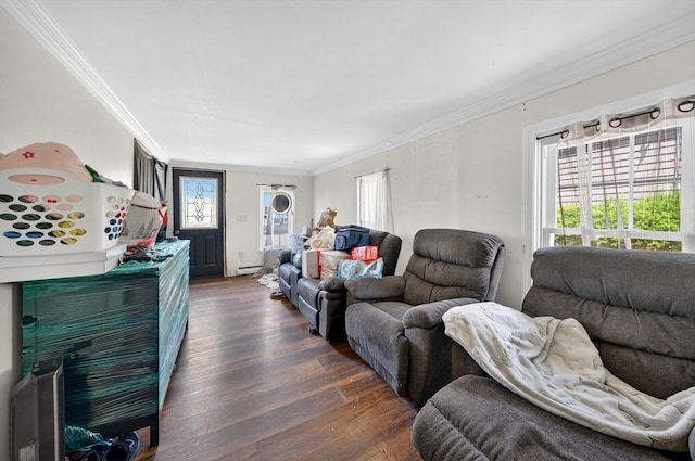 42 Mccabe St, Dartmouth, MA 02748 - living area with wood finished floors, plenty of natural light, crown molding, and baseboard heating