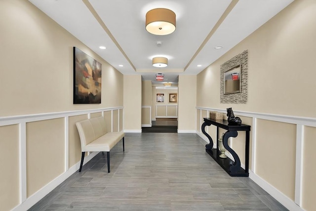 321 Hammond Pond Pkwy Unit U301, Brookline, MA 02467 - hallway with wood finished floors, recessed lighting, and a tray ceiling
