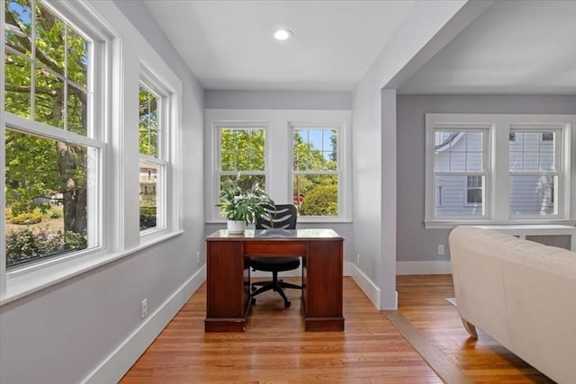 127 Mutton Ln, Weymouth, MA 02189 - office space with baseboards, wood finished floors, and recessed lighting