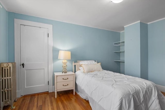 127 Mutton Ln, Weymouth, MA 02189 - bedroom featuring radiator heating unit, wood finished floors, and ornamental molding