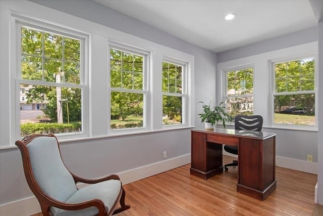 127 Mutton Ln, Weymouth, MA 02189 - office area featuring baseboards, light wood-type flooring, and recessed lighting