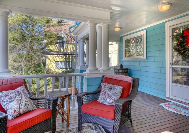 wooden terrace with decorative columns