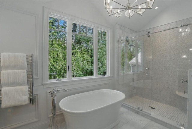 11 Edge Hill Rd, Hopkinton, MA 01748 - full bath with radiator, healthy amount of natural light, a freestanding bath, a stall shower, and lofted ceiling