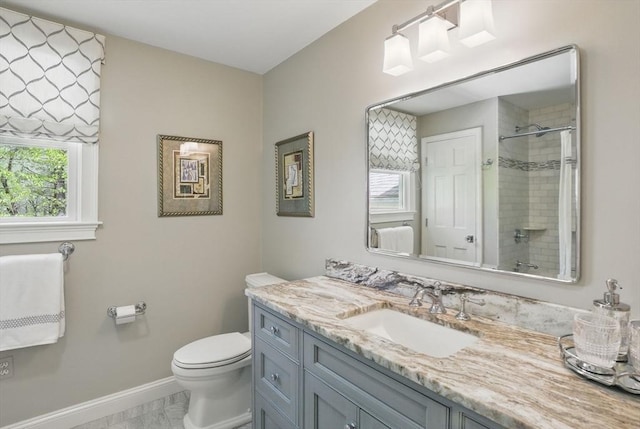 11 Edge Hill Rd, Hopkinton, MA 01748 - bathroom with baseboards, toilet, tiled shower, and vanity