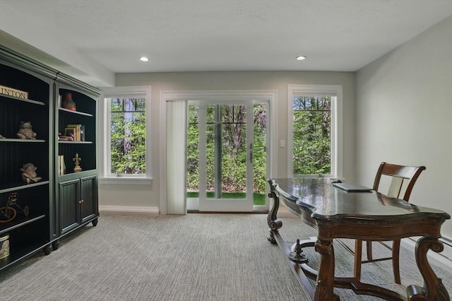 11 Edge Hill Rd, Hopkinton, MA 01748 - home office featuring healthy amount of natural light, carpet, baseboards, and recessed lighting
