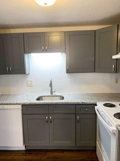 10 Longworth Ave Unit 12, Brockton, MA 02301 - kitchen featuring white appliances, a sink, gray cabinets, dark wood-type flooring, and a textured ceiling