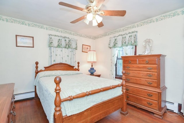 886 Canterbury St, Boston, MA 02131 - bedroom featuring a baseboard heating unit, wood finished floors, and a ceiling fan