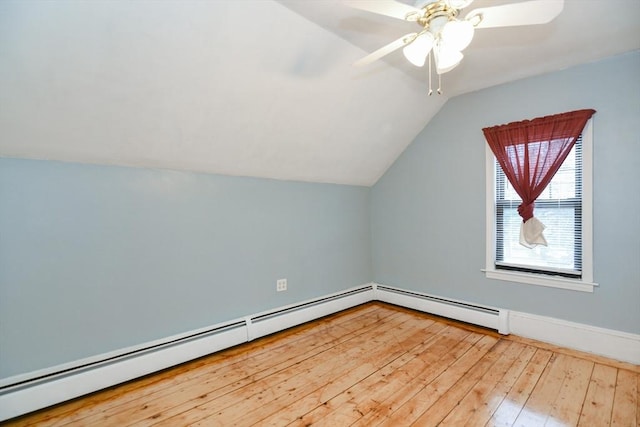 886 Canterbury St, Boston, MA 02131 - additional living space featuring vaulted ceiling, hardwood / wood-style flooring, a ceiling fan, baseboards, and a baseboard heating unit