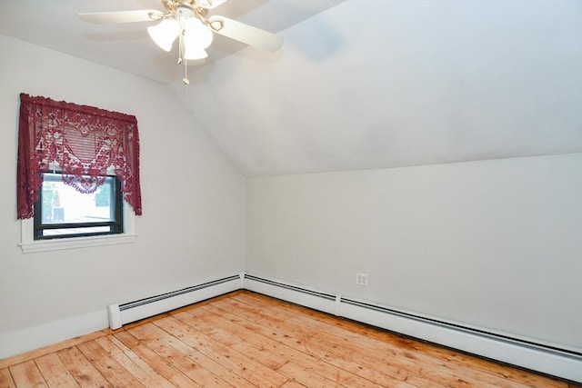 886 Canterbury St, Boston, MA 02131 - additional living space featuring vaulted ceiling, light wood-type flooring, a baseboard radiator, and a ceiling fan