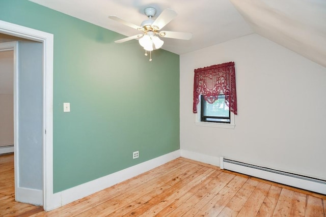 886 Canterbury St, Boston, MA 02131 - additional living space with baseboard heating, vaulted ceiling, hardwood / wood-style floors, ceiling fan, and baseboards