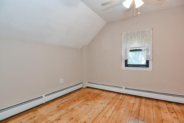 886 Canterbury St, Boston, MA 02131 - bonus room featuring a baseboard radiator, ceiling fan, vaulted ceiling, and hardwood / wood-style floors