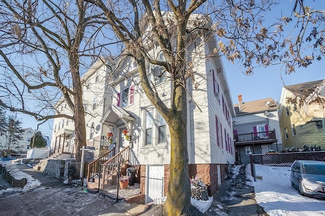 view of snow covered property