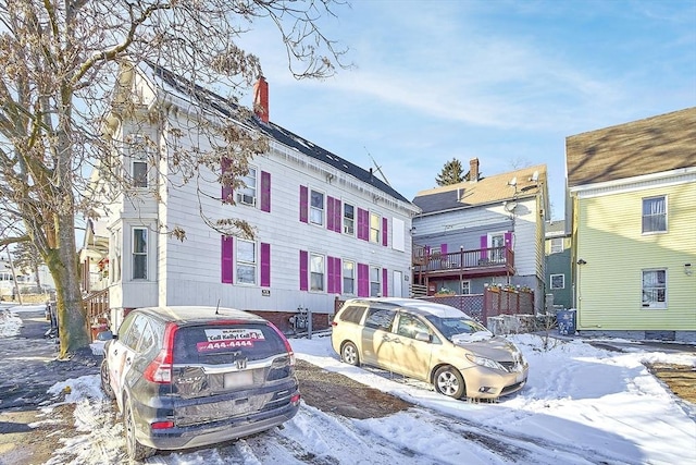 view of snow covered building