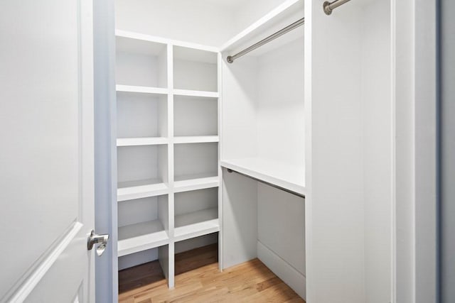 spacious closet featuring light hardwood / wood-style flooring