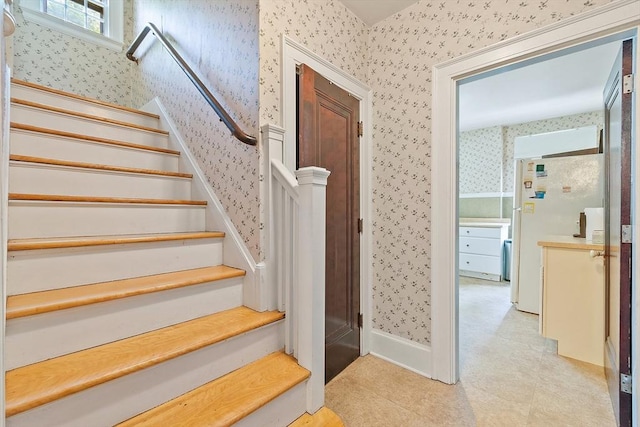 298 Highland St, Worcester, MA 01602 - stairway with wallpapered walls