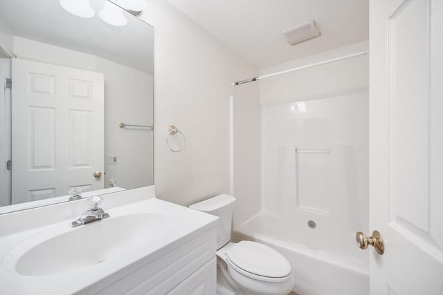 full bathroom featuring shower / bathtub combination, toilet, and vanity