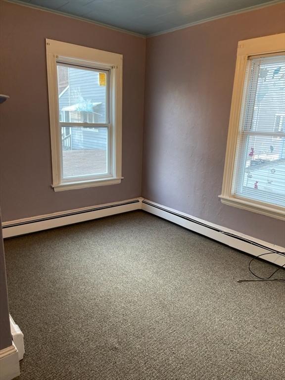 carpeted empty room with ornamental molding