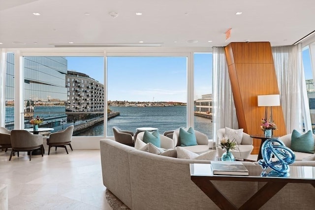 living room with a water view