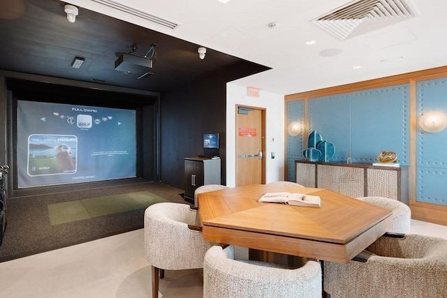 dining area featuring golf simulator