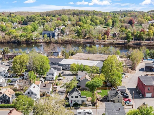 bird's eye view with a residential view and a water view