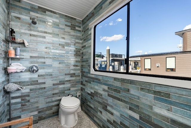 bathroom with toilet, a healthy amount of sunlight, and tile patterned flooring