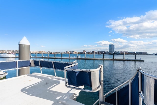 view of patio / terrace featuring a water view