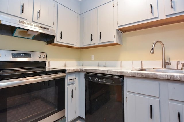 1186 Worcester Rd Unit 1221, Framingham, MA 01702 - kitchen with stainless steel electric range oven, dishwasher, under cabinet range hood, a sink, and light countertops