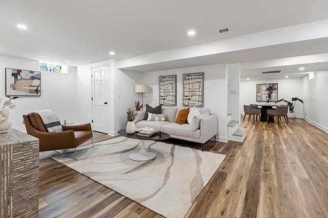 living room with hardwood / wood-style floors